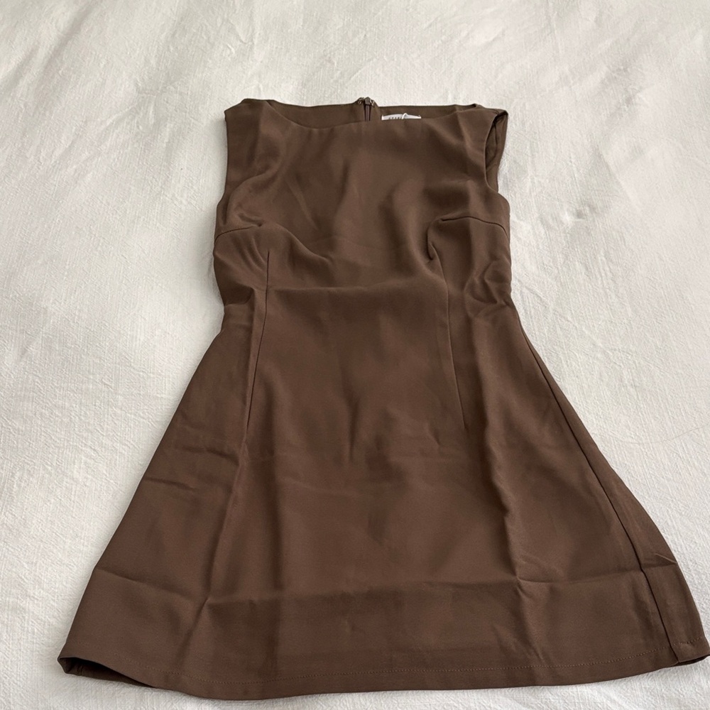 Tailored Brown Sleeveless Mini Dress